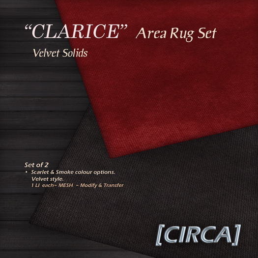 [CIRCA] Pkg - "CLARICE" Area Rug Set - Velvet Solids
