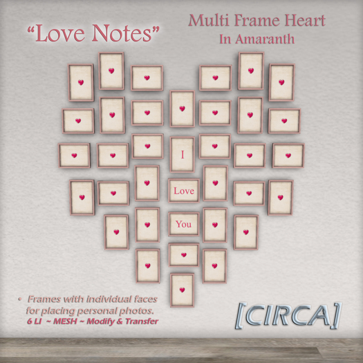 [CIRCA] - "Love Notes" - Multi Frame Heart - In Amaranth