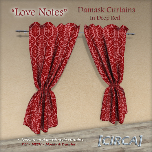 [CIRCA] - "Love Notes" - Damask Curtain - In Deep Red