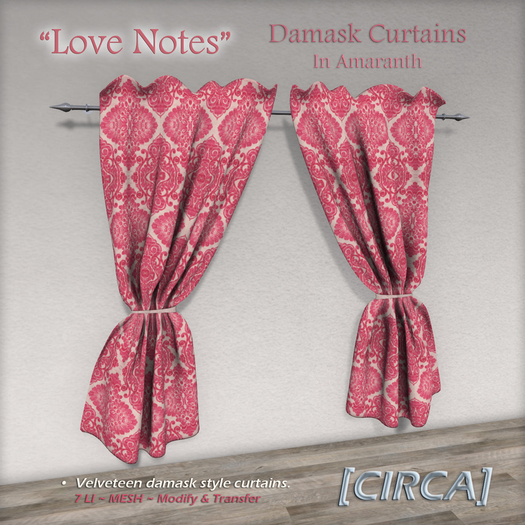 [CIRCA] Pkg - "Love Notes" - Damask Curtain - In Amaranth