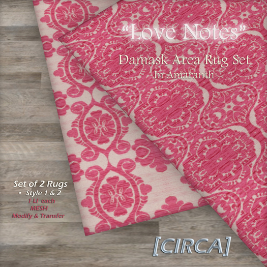 [CIRCA] - "Love Notes" - Damask Area Rug - In Amaranth