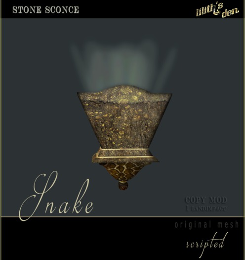 Lilith's Den Scripted Stone Wall Sconce Snake