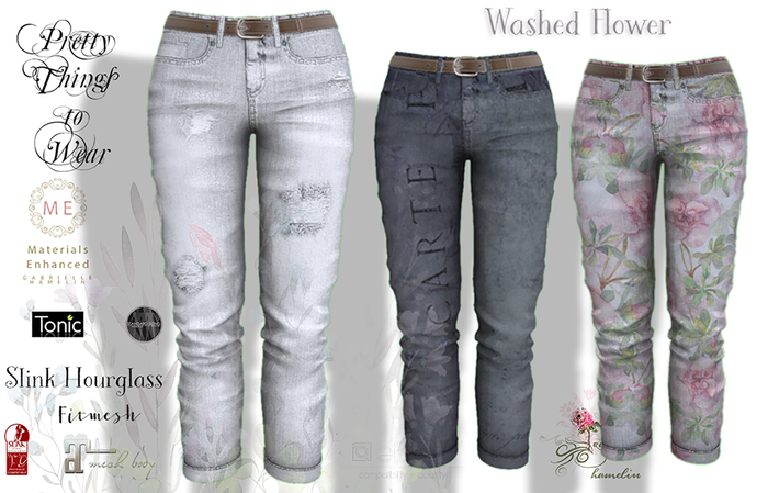.::Pretty HUD::. Washed Flower Jeans - HUD only Add on Version