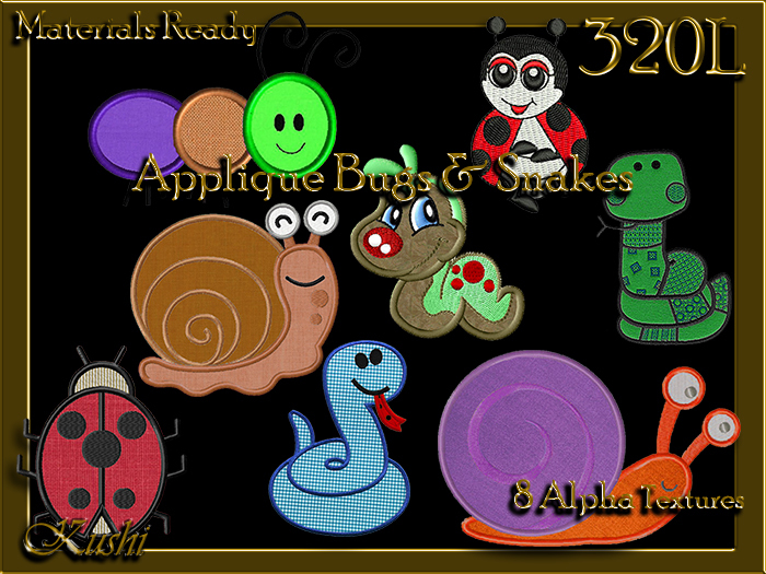 !Kushi! AppliqueBugsNSnakes Textures -WEAR TO UNPACK
