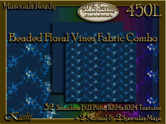 Beaded Floral Vines COMBO Fabric Seamless Textures