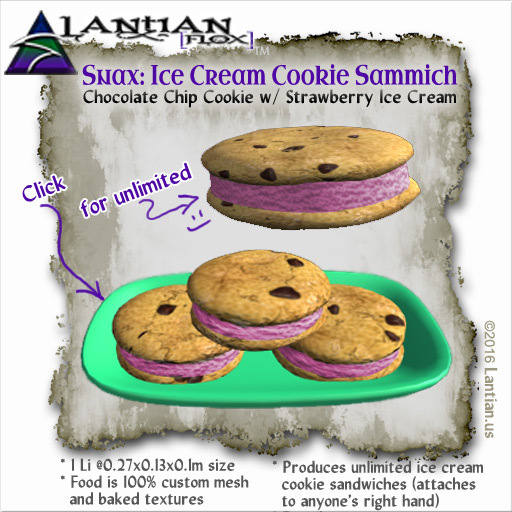 Ice Cream Cookie Sammich Stack, Choc.Chip/Strawberry Ice Cream