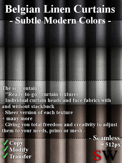 -SW- Seamless Belgian Linen Curtains- Subtle Colors -512-