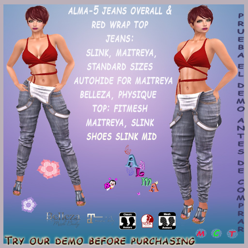 Alma-5 Jeans overall and wrap top red
