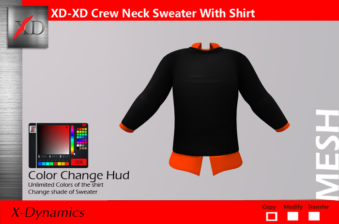 XD Crew Neck Sweater With Shirt -WithColor Hud Boxed
