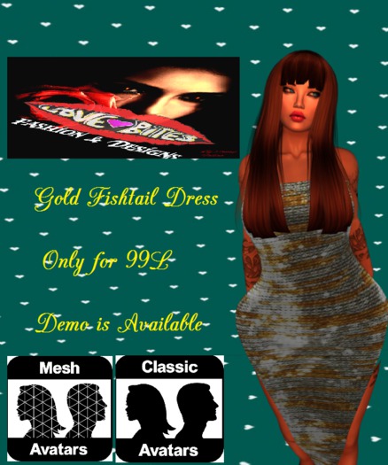 ::: Love Bites Fashion & Designs :::Gold Fishtail Dress(BOXED)