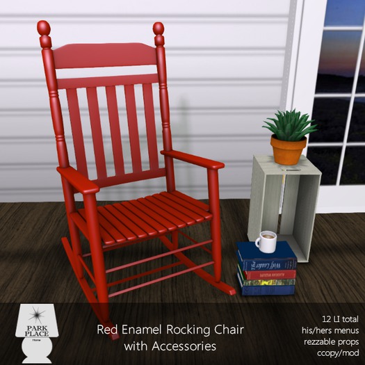 [Park Place] Red Enamel Rocking Chair with Accessories