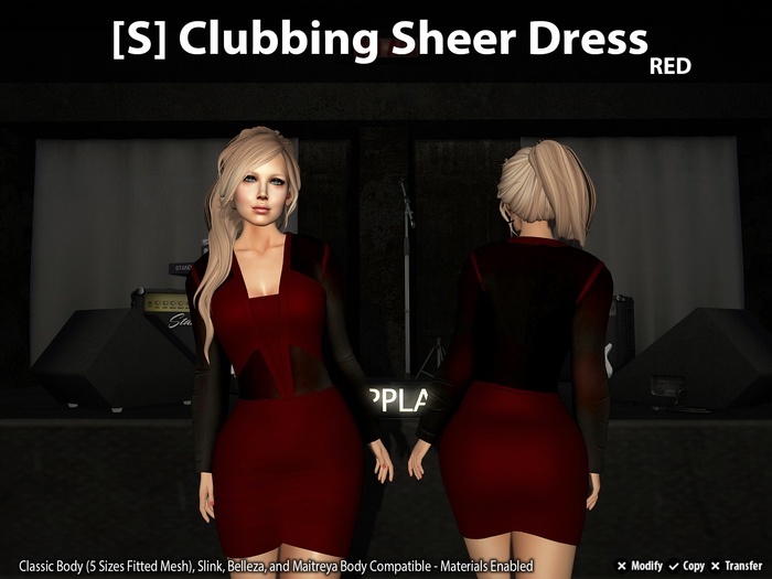 [S] Clubbing Sheer Dress Red