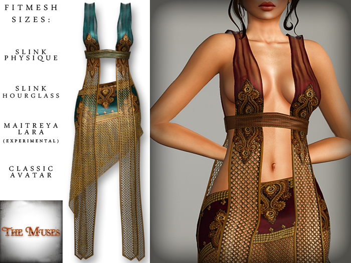 The Muses ~ Gilded net . Teal - Fitmesh - Belleza, Slink, Maitreya, Classic Sizes. 