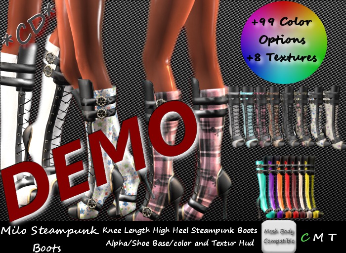 *CD* Milo Knee Length High Heel Steampunk Boots DEMO