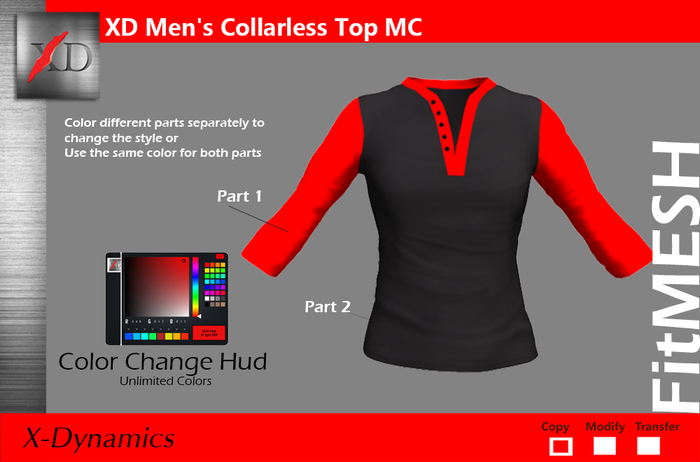 XD Men's Collarless Top MC Boxed