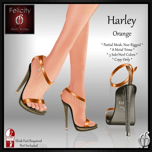 SALE *Felicity* Harley Stilettos Sandals - Orange High Heel Shoes (8 Metal Trim, 3 Sole/Heel Colors) for Slink High