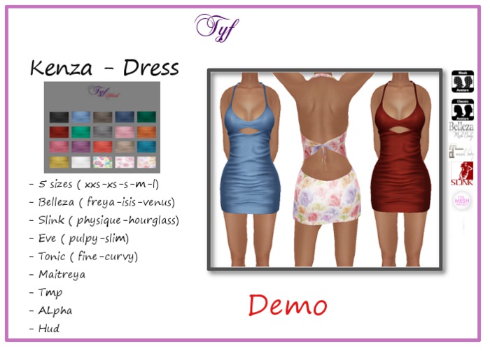 [TYF] Kenza - Mesh/TMP/SLink/maitreya/Belleza/eve - Hud demo