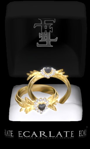 Ecarlate -(G) Ring Heart of gold leaf Black / Coeur feuilles d'or Noir