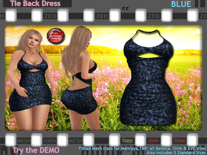 ::ZED:: Tied Back Dress, Blue