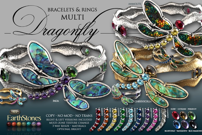 EarthStones Dragonfly Bracelets & Rings - Multi
