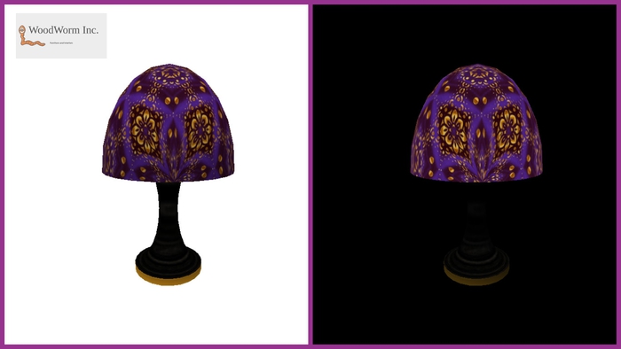 A modern purple couch lamp with light bulp