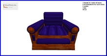 Armchair with a wood rack and blue cushion