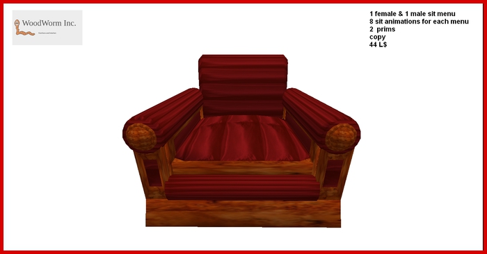 Armchair with wood rack and red cushion