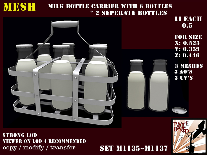 "TB" Beautiful vintage milk bottle carrier + 2 extra bottles M1135 M1137 MP