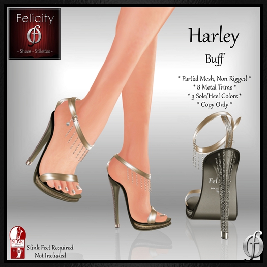 *Felicity* Harley Stilettos Sandals - Buff High Heel Shoes (8 Metal Trim, 3 Sole/Heel Colors) for Slink High