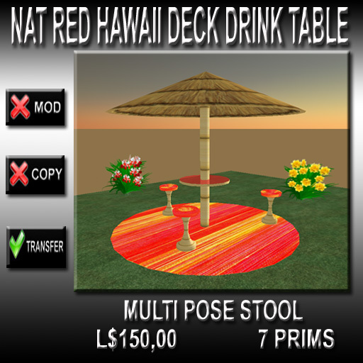 NAT DECK - RED HAWAII DRINK TABLE AND STOOL MULTI POSE