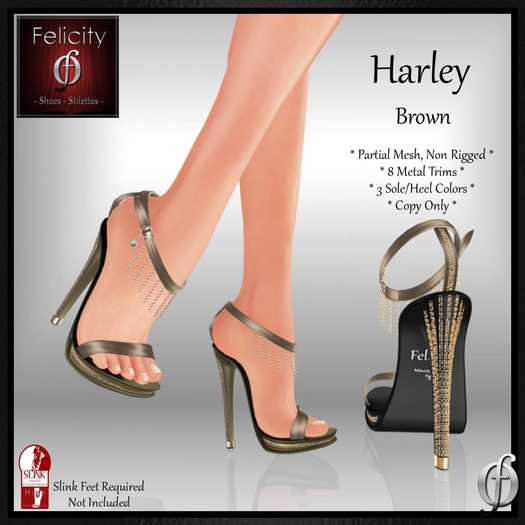 *Felicity* Harley Stilettos Sandals - Brown High Heel Shoes (8 Metal Trim, 3 Sole/Heel Colors) for Slink High