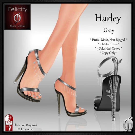 *Felicity* Harley Stilettos Sandals - Gray Grey High Heel Shoes (8 Metal Trim, 3 Sole/Heel Colors) for Slink High