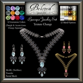 Beloved Jewelry : Baroque Set (Texture Change Metals and Gemstones) Partial Mesh Earrings Necklace, Amethyst, Diamond