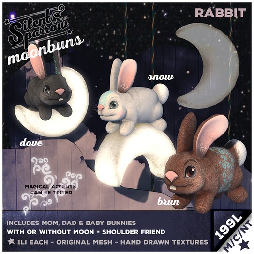 ~silentsparrow~ Moonbuns - Rabbit Family <3 - Mesh Decor Bunny 