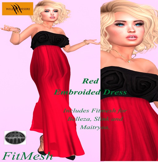 [Wilde Desire] Red Rose Embroided Fitmesh Dress
