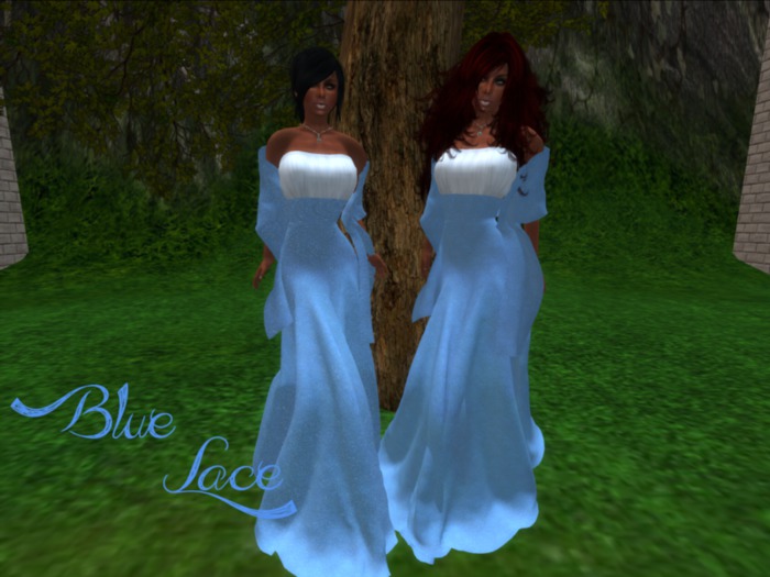 Blue Strapless Medieval Gown Dress with Shawl