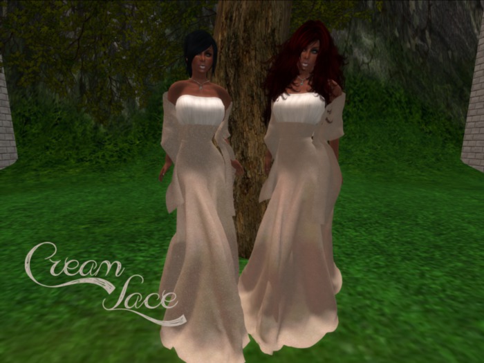 Cream Strapless Medieval Gown Dress with Shawl