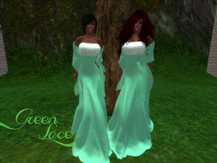 Green  Strapless Medieval Gown Dress with Shawl