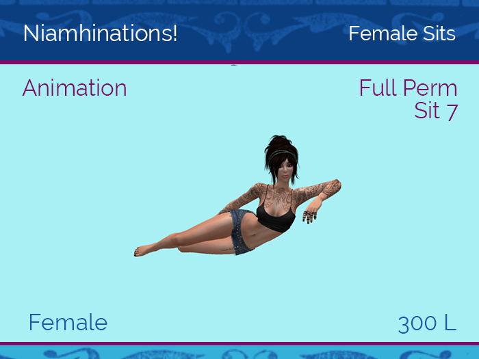 Sits - Animated Sit 7 - Female - Full Perm Poses & Animations from Niamhinations!