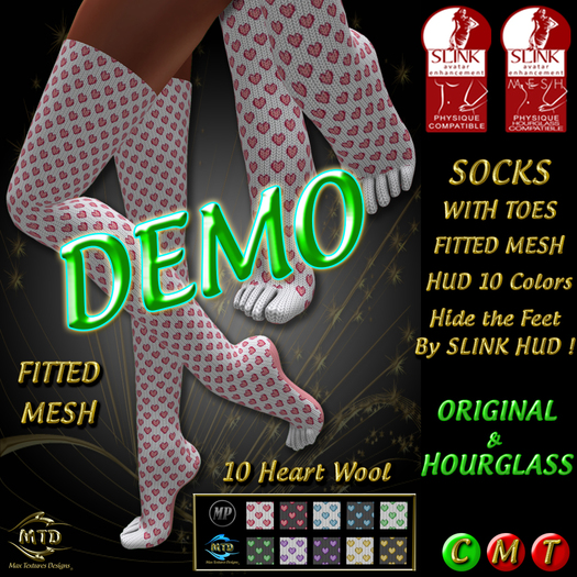  SOCKS With TOES - DEMO - SLINK PHYS. & HOURGLASS - 10 HEART 