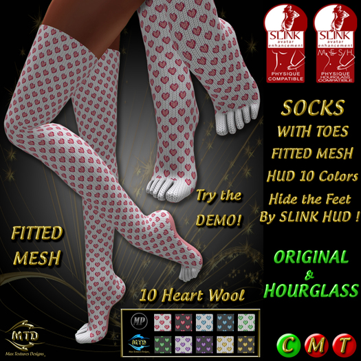 SOCKS With TOES - SLINK PHYS. & HOURGLASS - 10 HEART WOOL