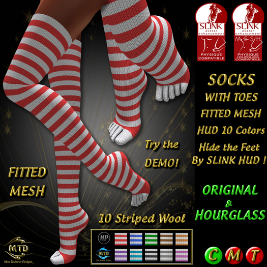 SOCKS With TOES - SLINK PHYS. & HOURGLASS - 10 STRIPED