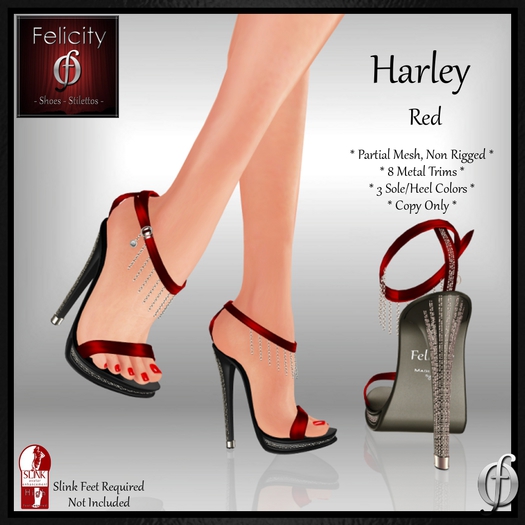 *Felicity* Harley Stilettos Sandals - Red High Heel Shoes (8 Metal Trim, 3 Sole/Heel Colors) for Slink High