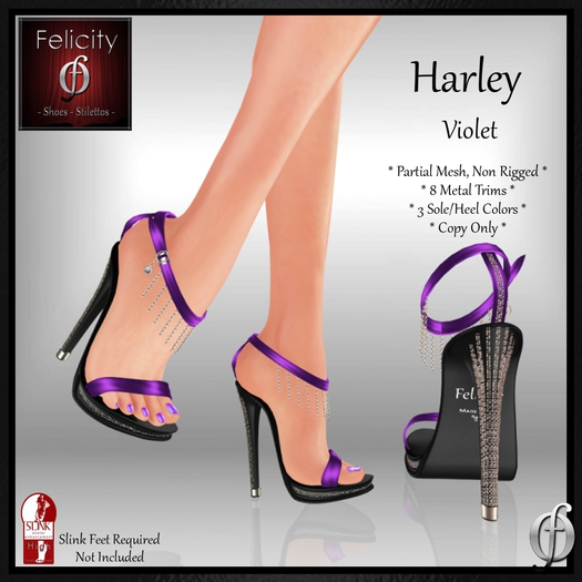 *Felicity* Harley Stilettos Sandals - Violet Purple High Heel Shoes (8 Metal Trim, 3 Sole/Heel Colors) for Slink High
