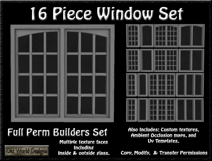 Old World Designs Full Perm 16 Piece Builders Window Set - Creators building supplies
