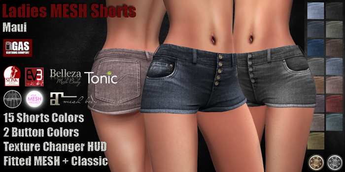 GAS [Ladies MESH Shorts Maui - 15x2 Colors with HUD] Demo