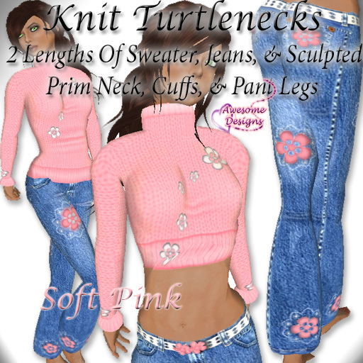*Awesome Designs Knit Turtleneck + Jeans In Soft Pink/Platinum