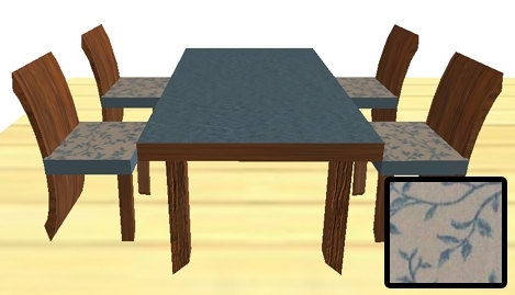 Curved back table set (tan blue vines)