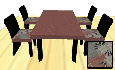 Curved back table set (pink striped flowers)