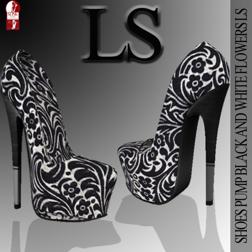 SHOES PUMP BLACK AND WHITE FLOWERS